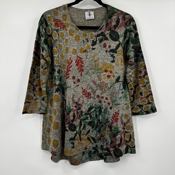 Inoah Tops - Inoah Womens Floral Botanical Print Tunic Top Grey Small Art to Wear Earthy Boho